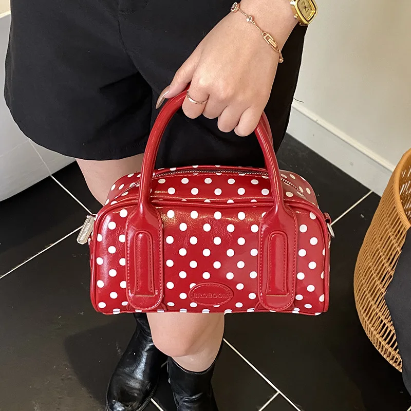

Versatile Small Boston Bag Spring 2026 Polka Dot Top Handle Purse Bag for Girl Convertible Shoulder Crossbody Bag for Daily Use