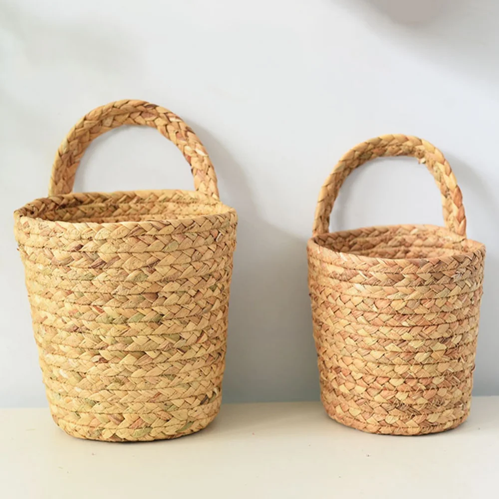 Natural Wall Hanging Flower Basket Farmhouse Decor Seagrass Woven Storage Organizer Planter Basket Rustic Wall Storage Rack