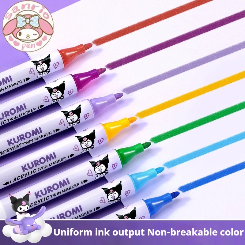 Sanrio Kuromi Cartoon Acrylic Marker Paintbrush For Kindergarten Students Stackable Double Head Children'S Color Pen Set Gifts
