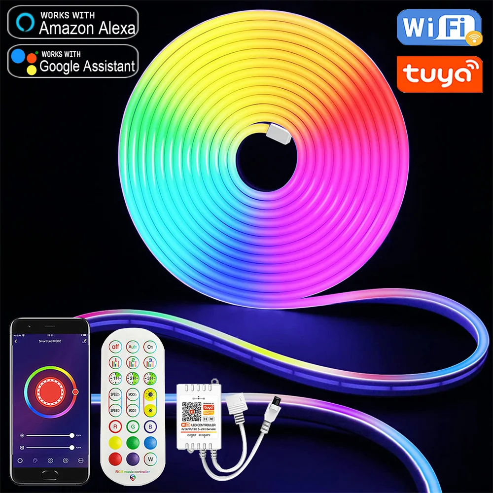 

Tuya Smart Life LED Neon Rope Light 12V Waterproof WiFi/Bluetooth/Remote Control Light Strip Tape Work with Alexa Google Home