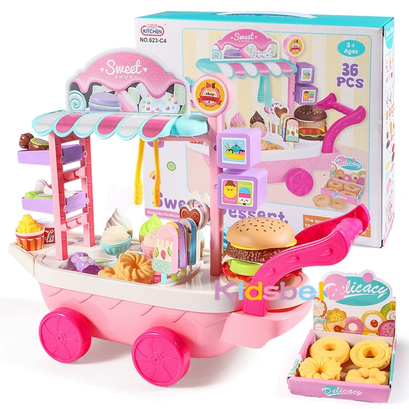 Toys Pretend Play Set Mini Ice Cream Candy Trolley Ice Cream Shopping Cart House Play Educational Car Truck Cart Brain Game Kids