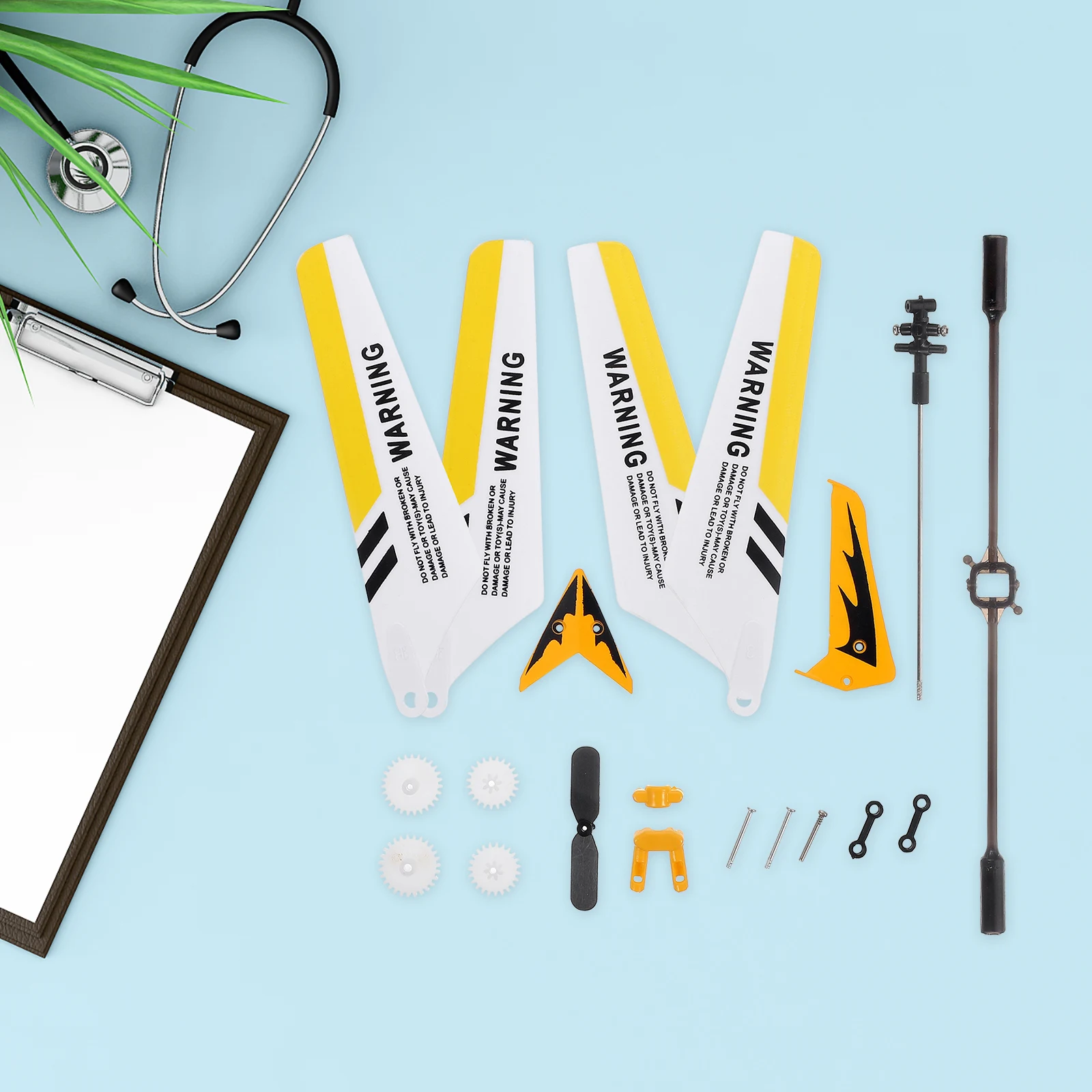 Zestaw części zamiennych do helikoptera S107G, żółty ABS, pełny zestaw akcesoriów, śmigła S107G, klamry, drążek