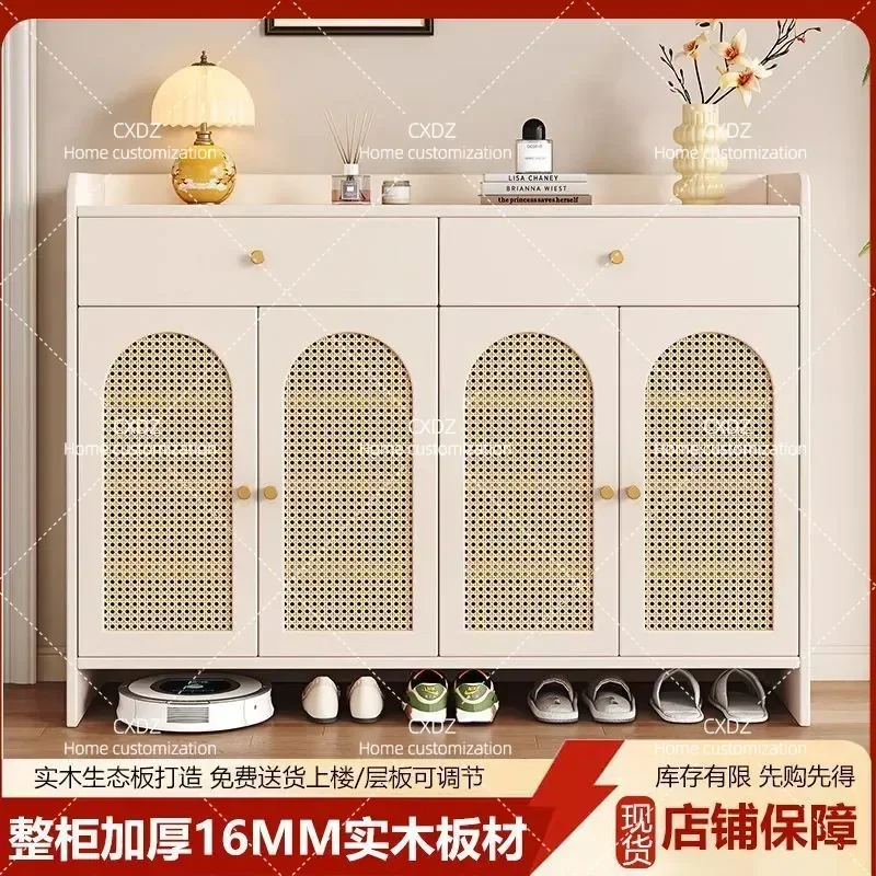 Solid Wood Shoe Cabinet Wall Mounted Entryway Storage Large Capacity Stainless Steel Household Door Locker Indoor Organizer