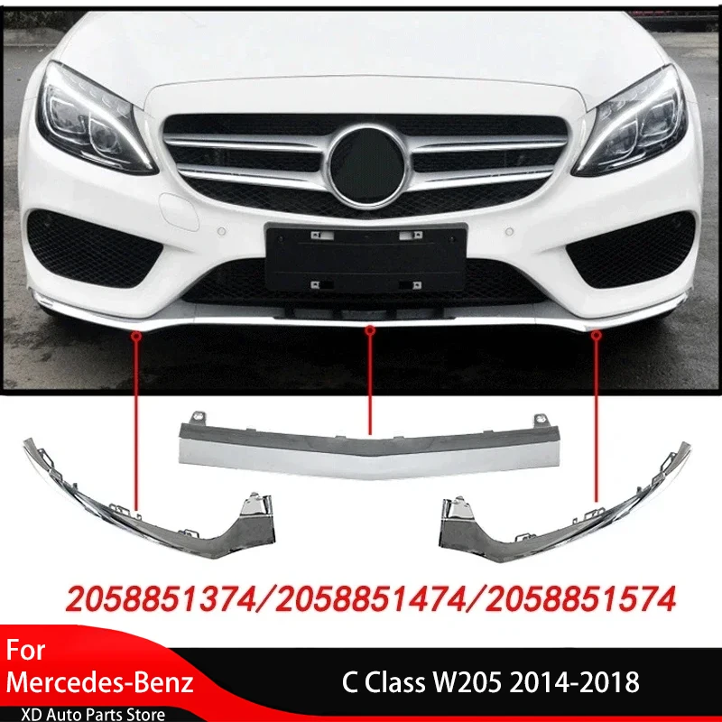 

Front Bumper Lower Lip Trim Molding Chrome for Mercedes-Benz C Class W205 2014-2018 Body Kit Accessories Front Skirt Board