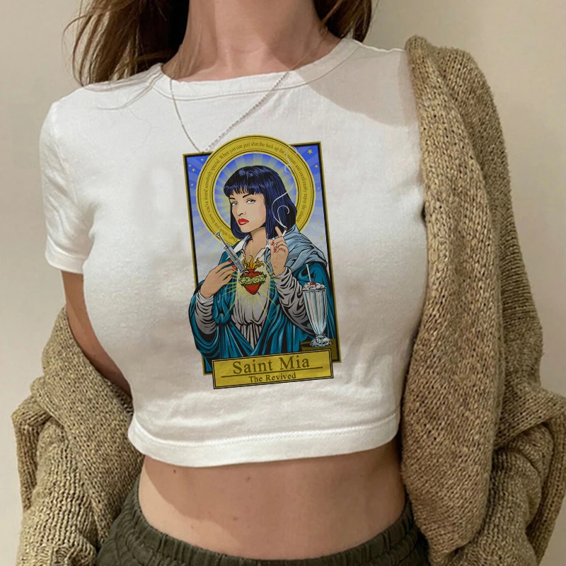 Y2k Gothic Aesthetic Crop Top Women T-shirt 90s Manga T Shirt Cropped Clothes Female Streetwear Punk Grunge Goth Tshirt Top Tee