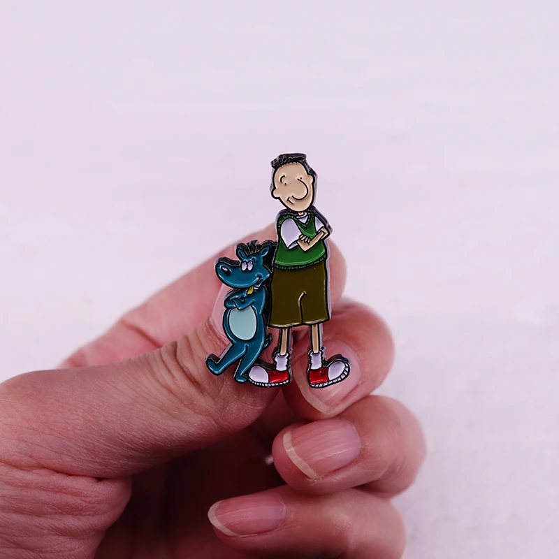 Doug and pet dog Porkchop Enamel Pin 90s Cartoon badge Gifts for Him Her view 3