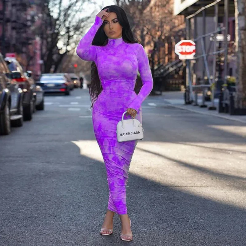 เสื้อยืดแขนยาวจับจีบพิมพ์ลายใหม่สำหรับฤดูใบไม้ผลิ2024แฟชั่นเอวสูงชุดรัดรูปปาร์ตี้คลับ