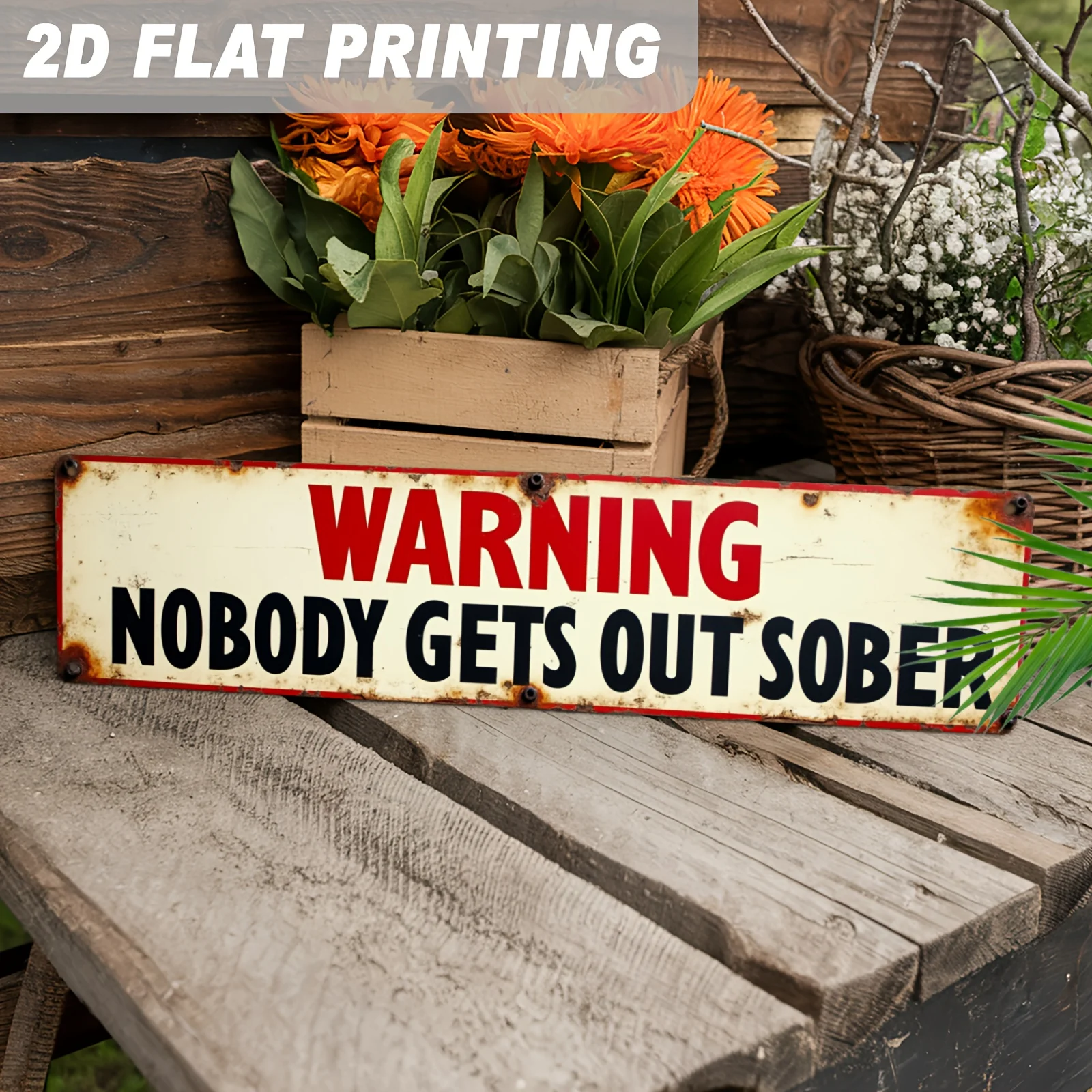 Warning: No One Leaves Sober Metal Sign, Country Bar Decor Home Wall Art, for Man Cave, Bar, Party Decor Sign and Plaque
