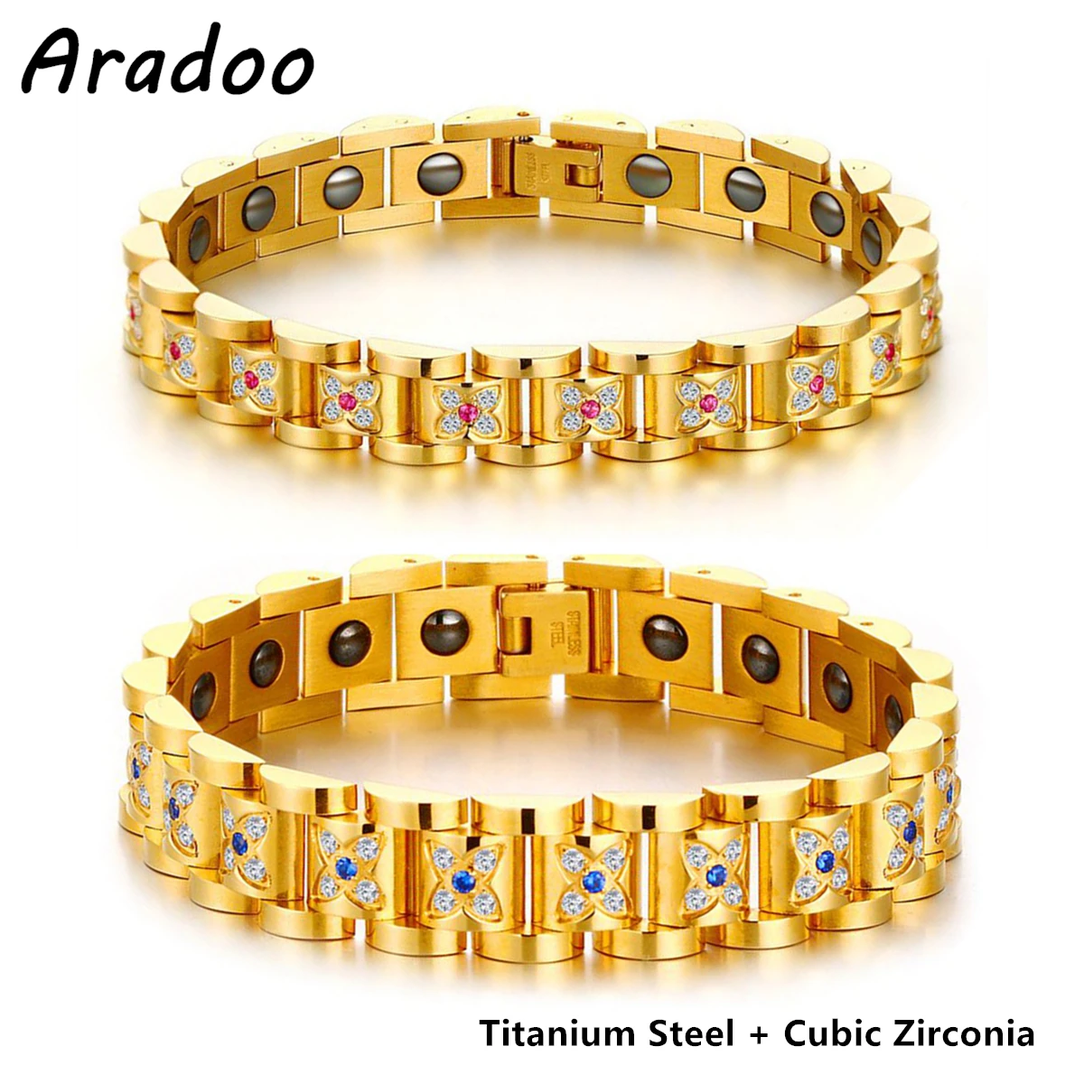 ARADOO Classic Titanium Steel Micro-inlaid Zircon Bracelet Hematite Magnetic Couple Bracelet Jewelry Gifts