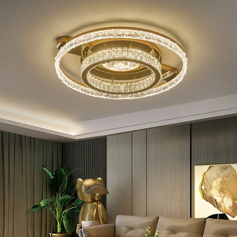American Luxury Crystal Ceiling Lights Living Room High-end and Atmospheric Minimalist Bedroom Study Stainless Steel Lamps Decor