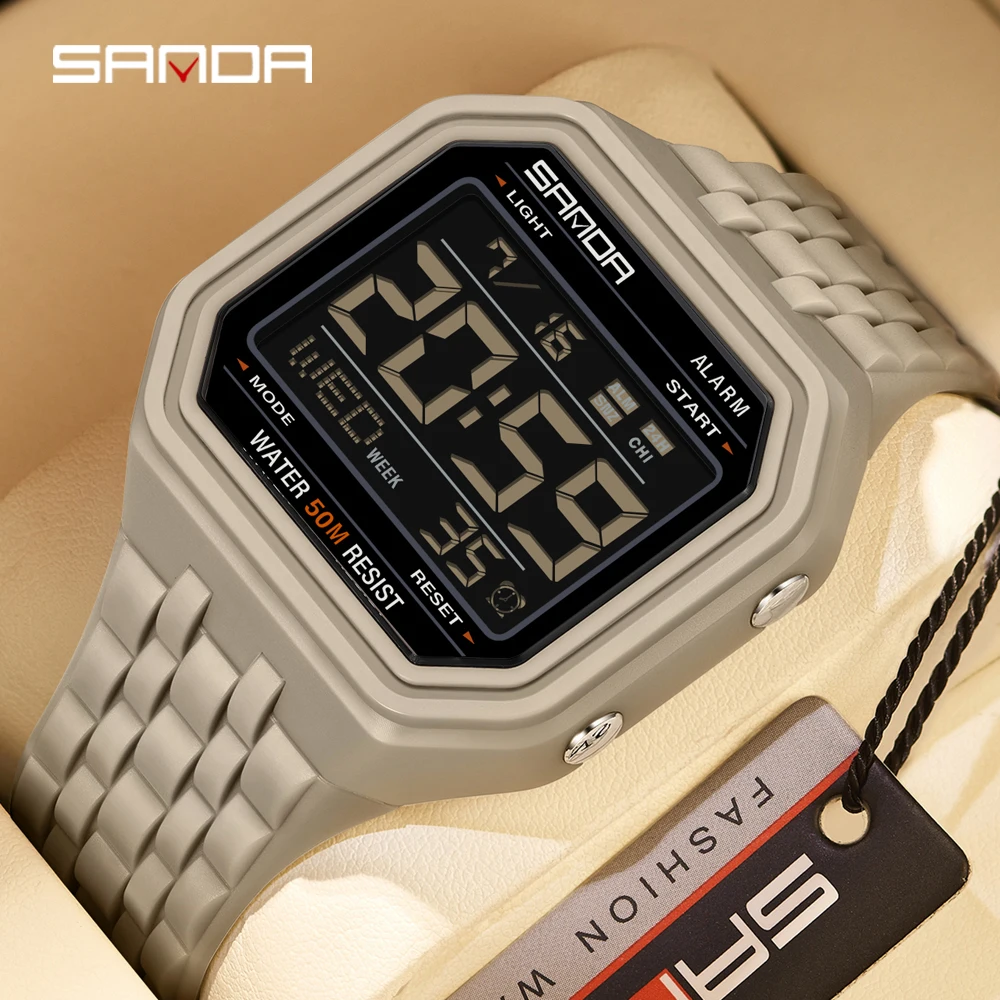 SANDA 6366 Business Retro Block Sports Electronic Watch, Fashionable Men's 50m Waterproof Night Light Multifunctional Watch 2026
