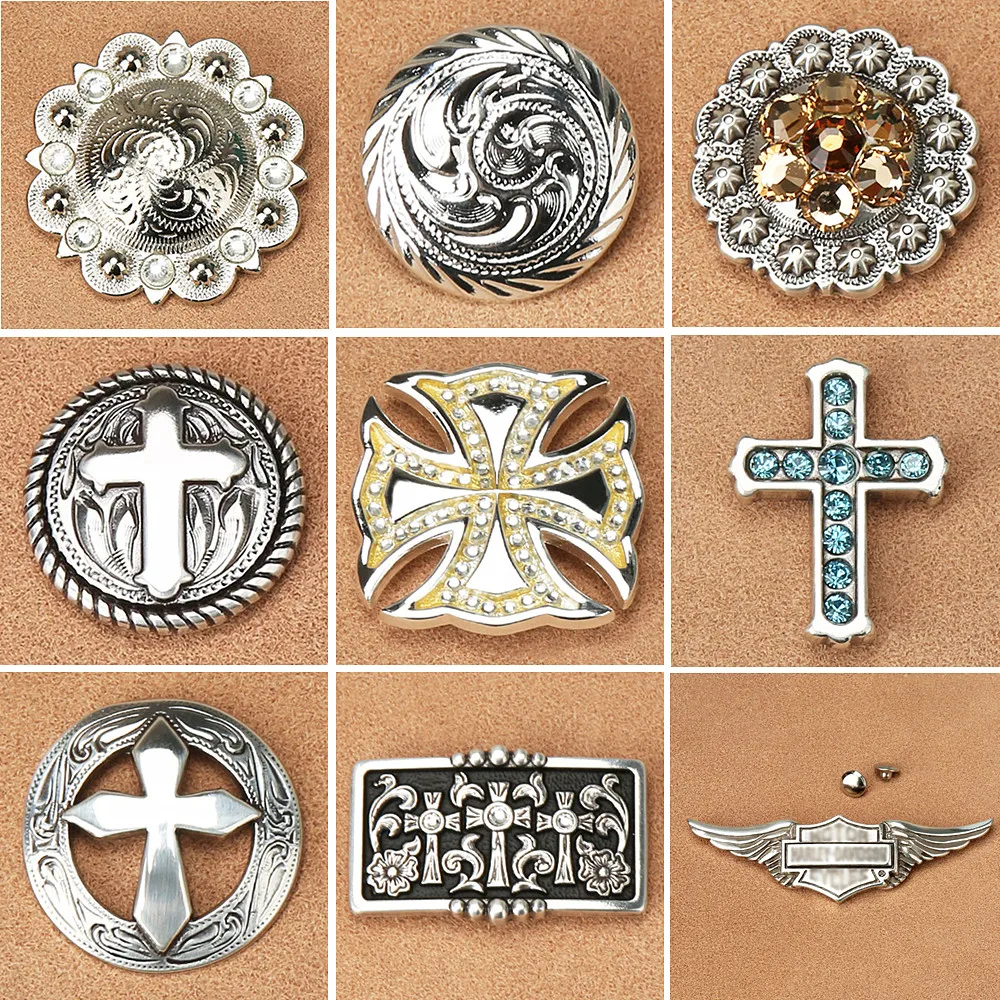 Silver Plated Cloth Leather Decoration Buckle Metal Star Cross Hardware Horse Saddles Leathercraft Concho Screw Back Button