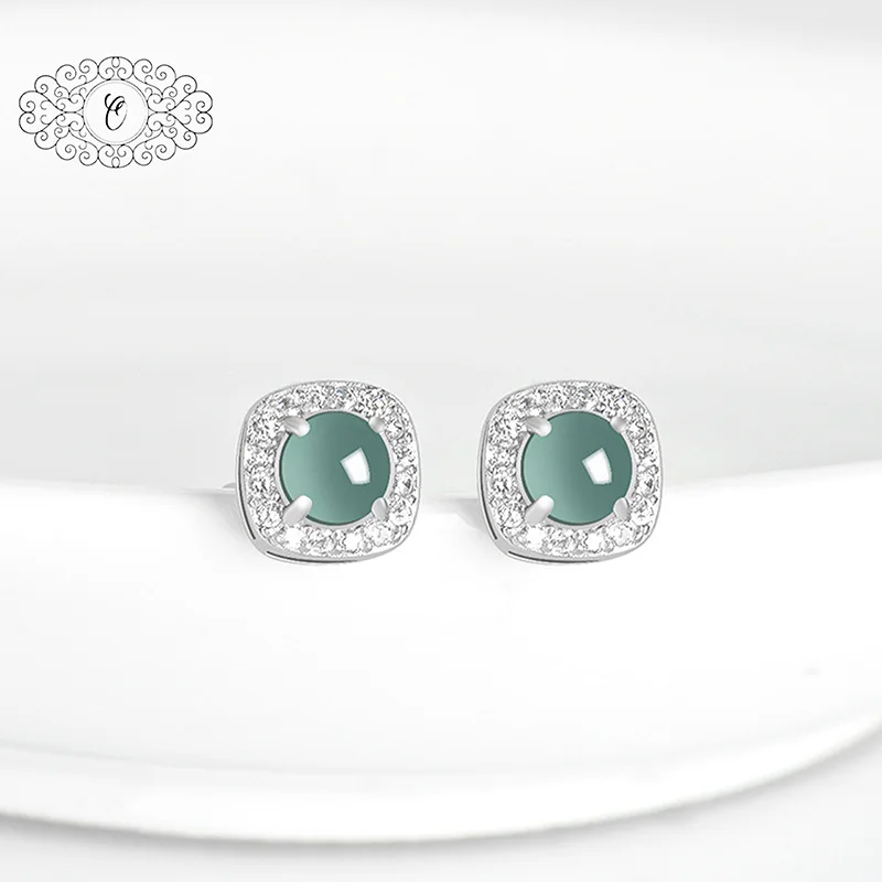 

Luxury Square Earrings With Blue Jade And Dazzling Zirconium Frame, Featuring Exquisite Square-Cut Design