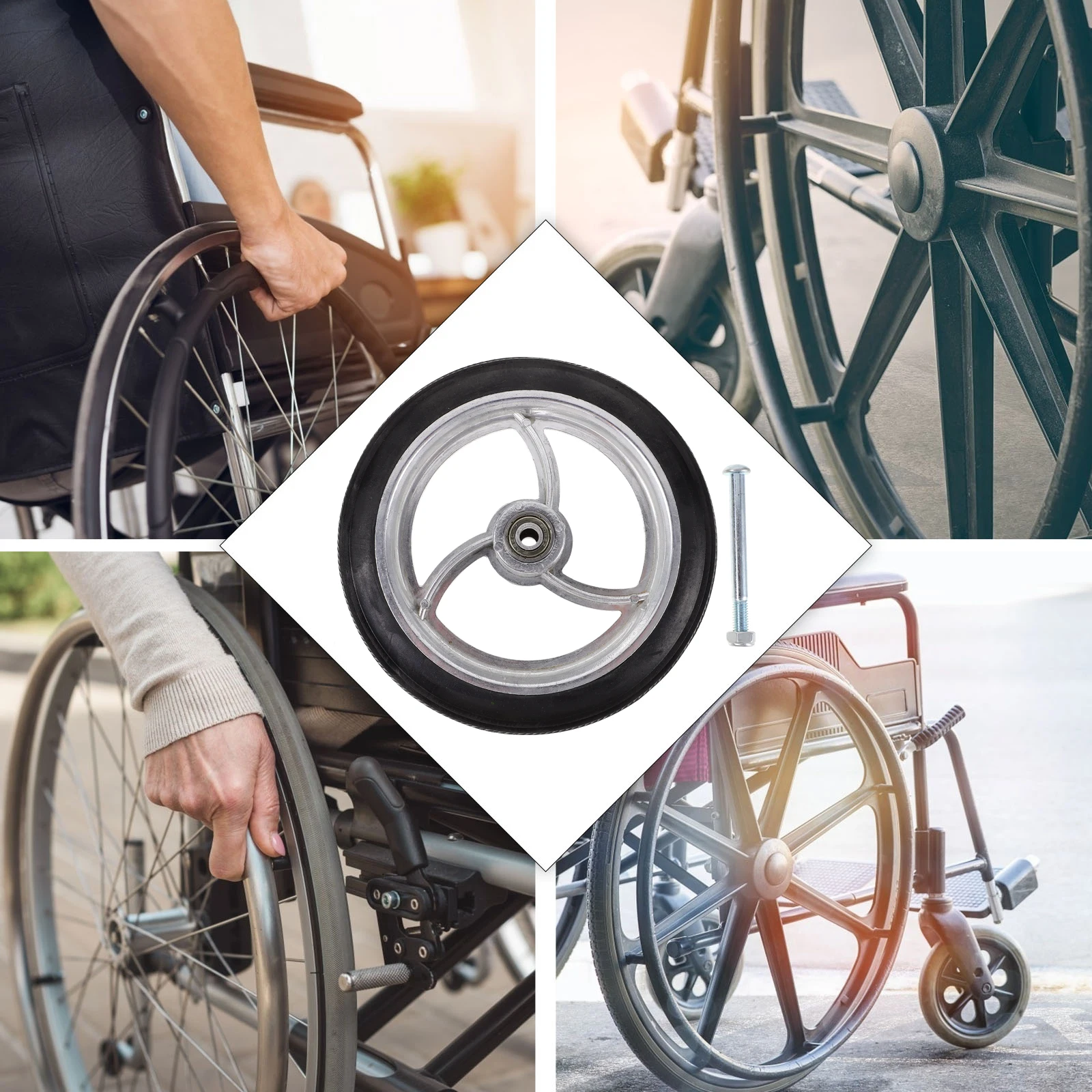 

Wheelchair Front Wheels 6 Inch Rubber Aluminum Non-Skid Tread Durable Replacement For Wheelchairs Carts Mobility Devices