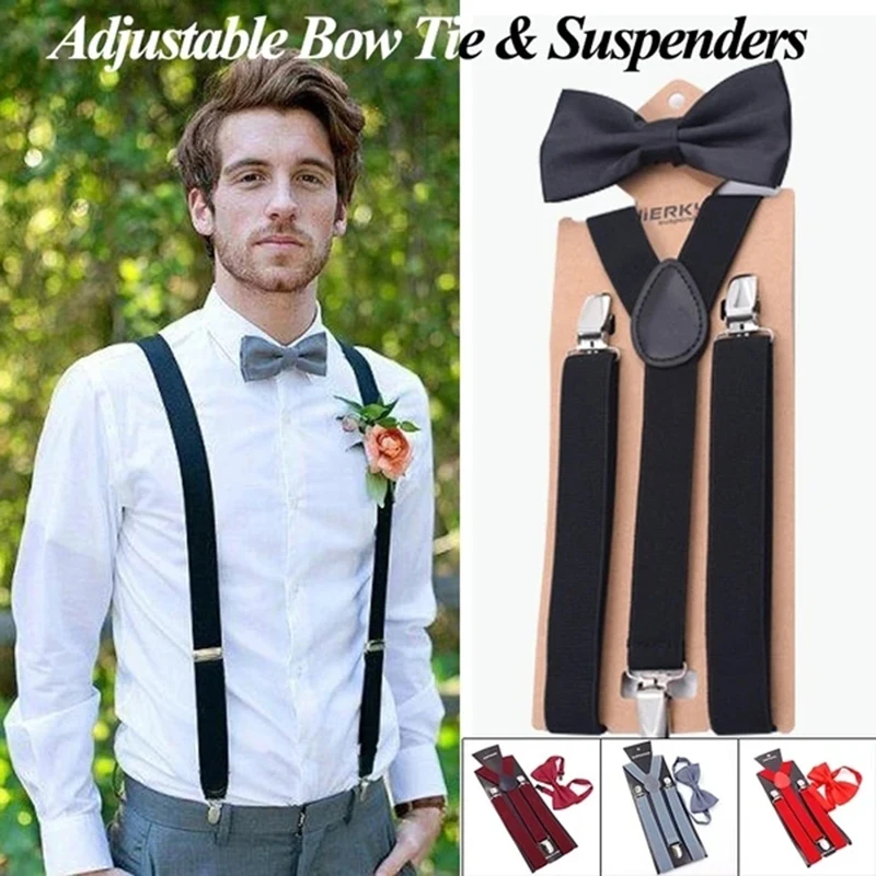 Offre spéciale bretelles noeud papillon ensembles hommes femmes garçons fête de mariage y-back chemise bretelles papillon ceinture nœud papillon costume accessoires cadeau