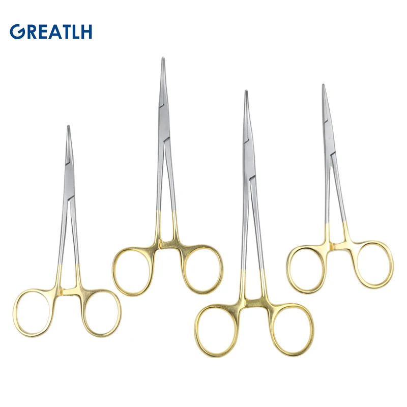 1pcs Stainless Steel Hemostatic Forceps Gold Plated Handle Surgical Forceps 12.5cm/14cm/16cm