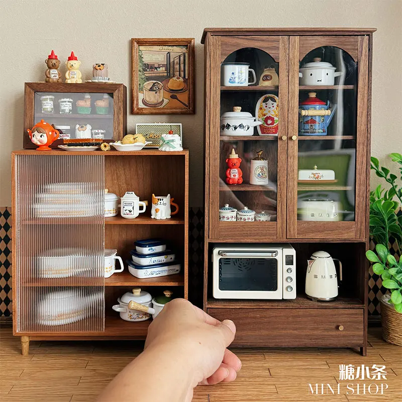 1:6 Doll House Mini Model Furniture Accessories Black Walnut Double Arch Storage Cabinet Bjd Ob11 Blyth Soldier Lol Sideboard