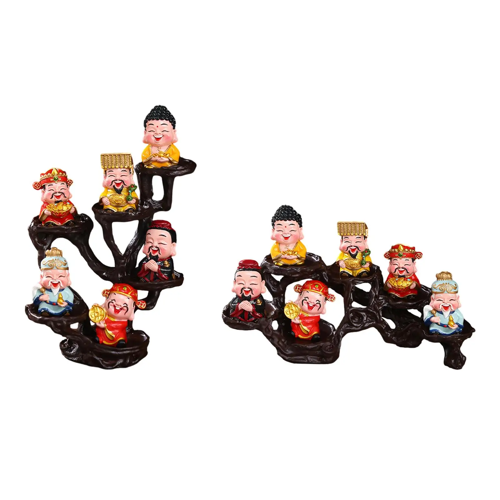 

6 Pieces God of Good Fortune Figurines Desktop Ornaments Prosperity Sculpture for New Year Living Room Office Bookshelf Gift
