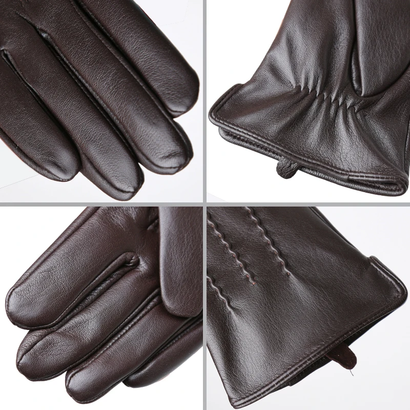 New Fashion Winter lambskin men\'s gloves Motorcycle Driving leather gloves Outdoor Simple men\'s leather gloves 2 Colors - 8001Y