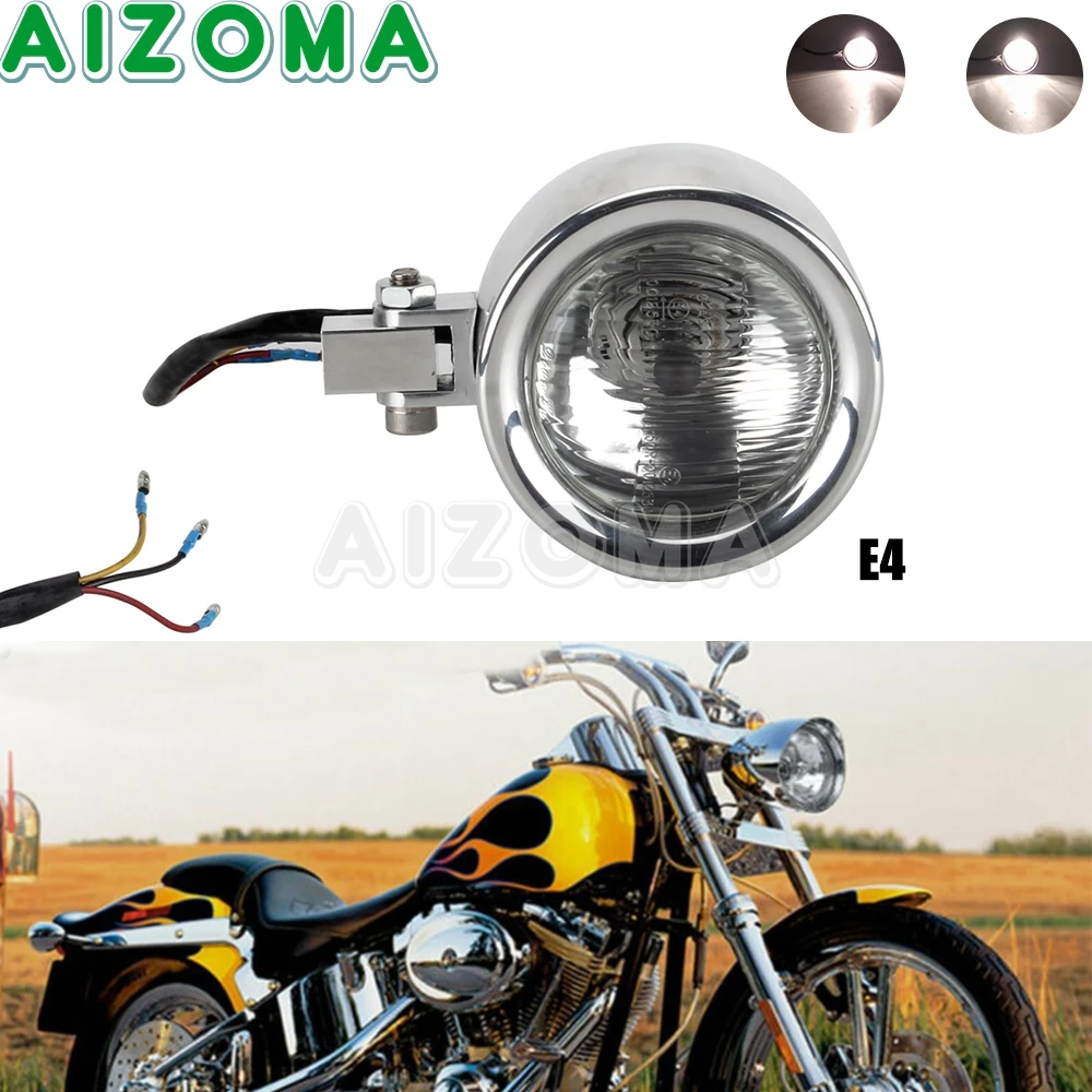 

Motorbike Retro Round Clear Glass Headlight E4 EMark Chrome Runing Head Light Lamp Universal for Harley Scrambler Bobber Chopper