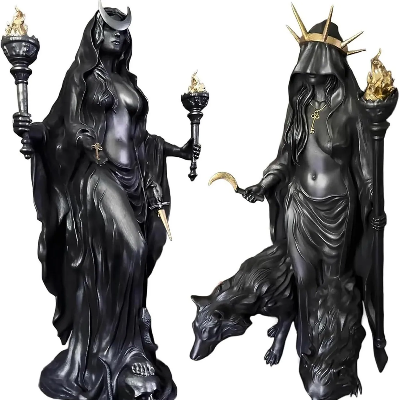 Escultura de resina de la bruja de la noche, Bringer de luz, diosa griega, Hécate Hounds, estrella mágica de la mañana, decoración de Halloween