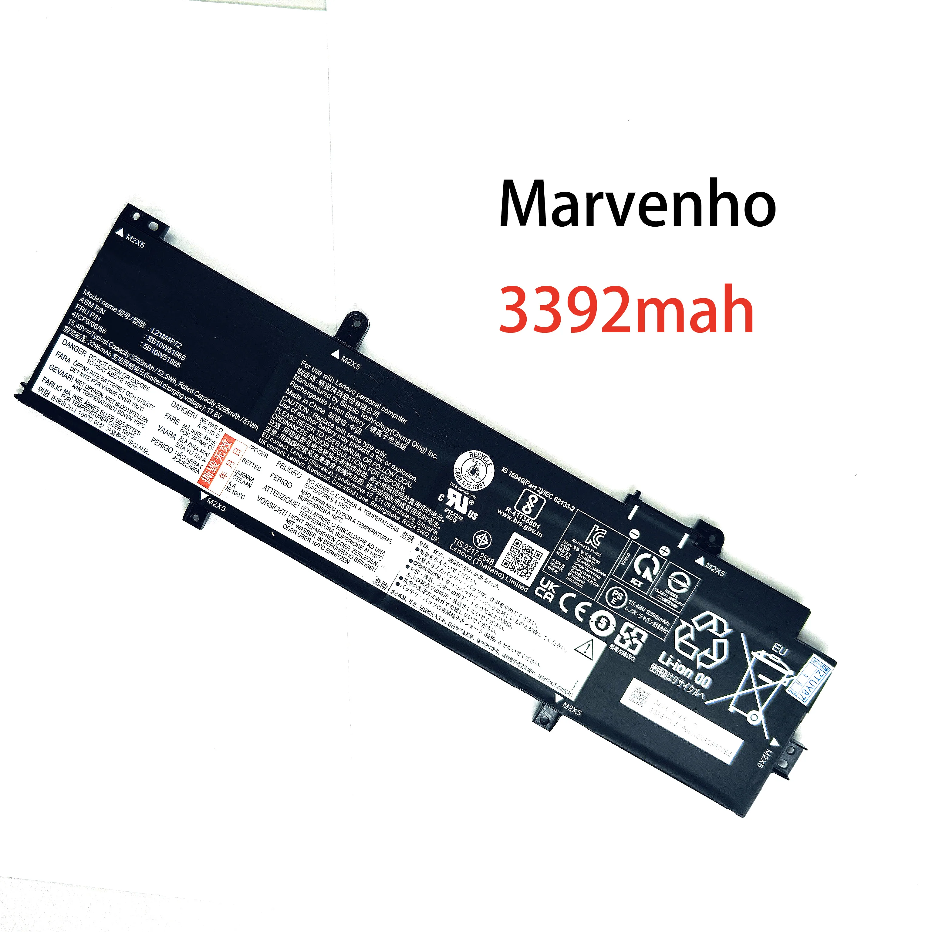 Marvenho New 15.48V  3392mAh  52.5Wh  L21M4P72 L21C4P71 Laptop Battery for Lenovo ThinkPad T14 3rd P14s 3rd Gen 2022