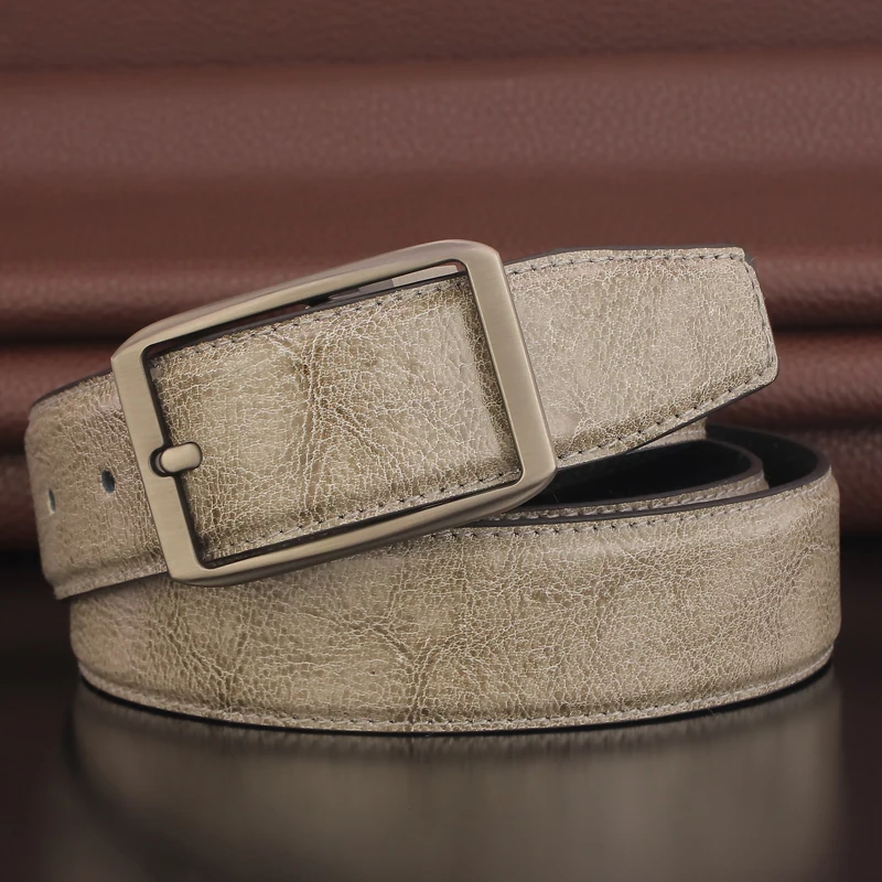 High quality gray pin buckle genuine leather Cowskin designers belts cowskin fashion casual young boys jeans ceinture homme