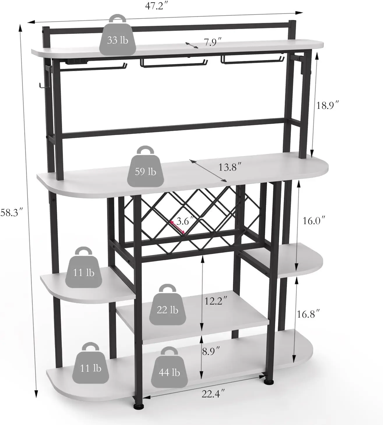 Wine Rack with LED Light, Bar Table Cabinet with Glass Holder, Freestanding Coffee Bar Storage Shelves, 5-Tier Liquor Cabinet