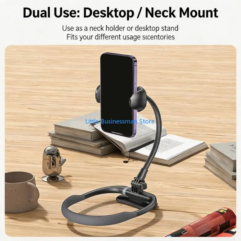 Nacken-Telefonhalter mit biegbarem 36-cm-Arm und Desktop-Ständer, einfache Handy-Klemme für 4,5-6,7-Zoll-Telefone und Nachttisch – Detail 3