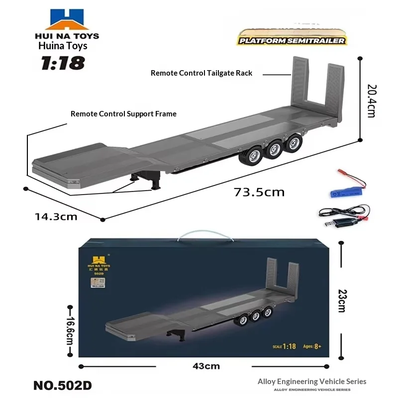 2025 New 1509 Huina Remote Control Truck Model Trailer Alloy Car Toy Full Scale 501D Trailer image 3