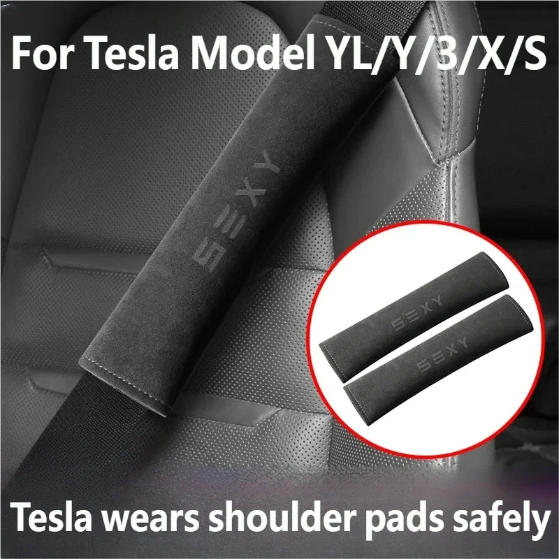 

For Tesla Model YL/Y/3/X/S Seat Interior Accessories Car Safety Belt Cover Shoulder Alcantara Suede Protector Styling