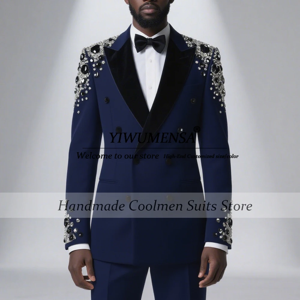 

Beaded Men Suits Peak Lapel Groom Tuxedo Customized Wedding Prom Blazers Pants Outfit 2 Pieces trajes elegante para hombres 2025
