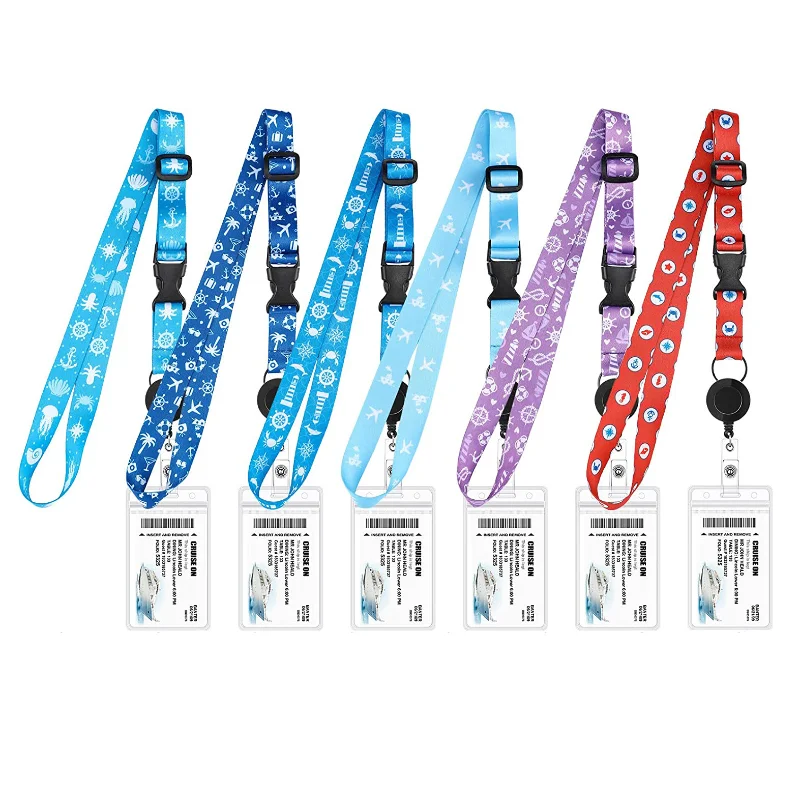 Poliéster Impresso Lanyard com fivela fixa retrátil Keychain, PVC ID Card Sleeve, escritório impermeável e abastecimento escolar