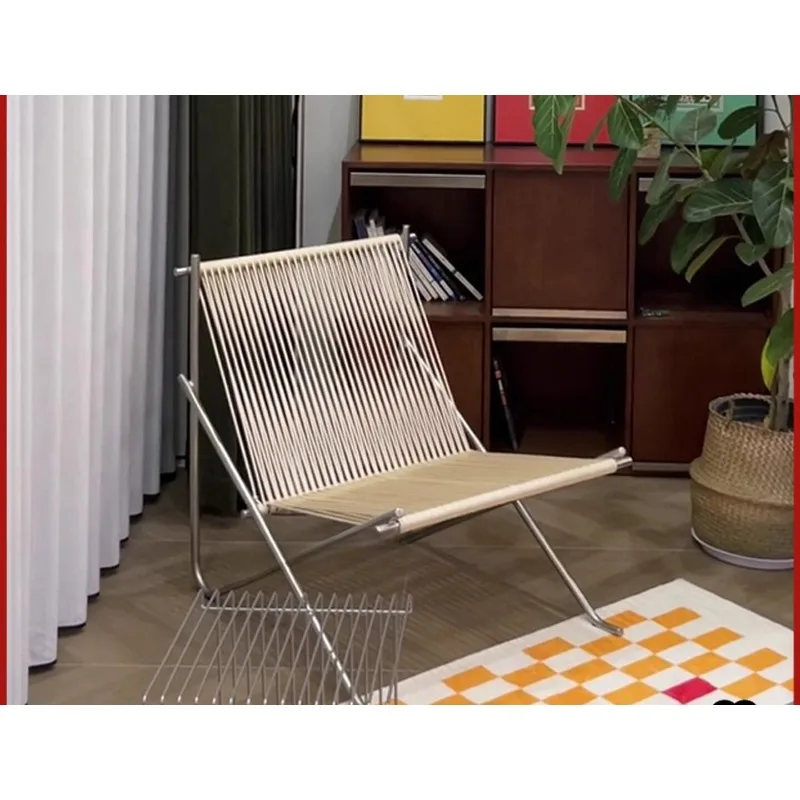 

Bauhaus Single Chair Rope Weaving Back Stainless Steel Lounge for Balcony Vacation Rental Outdoor Use