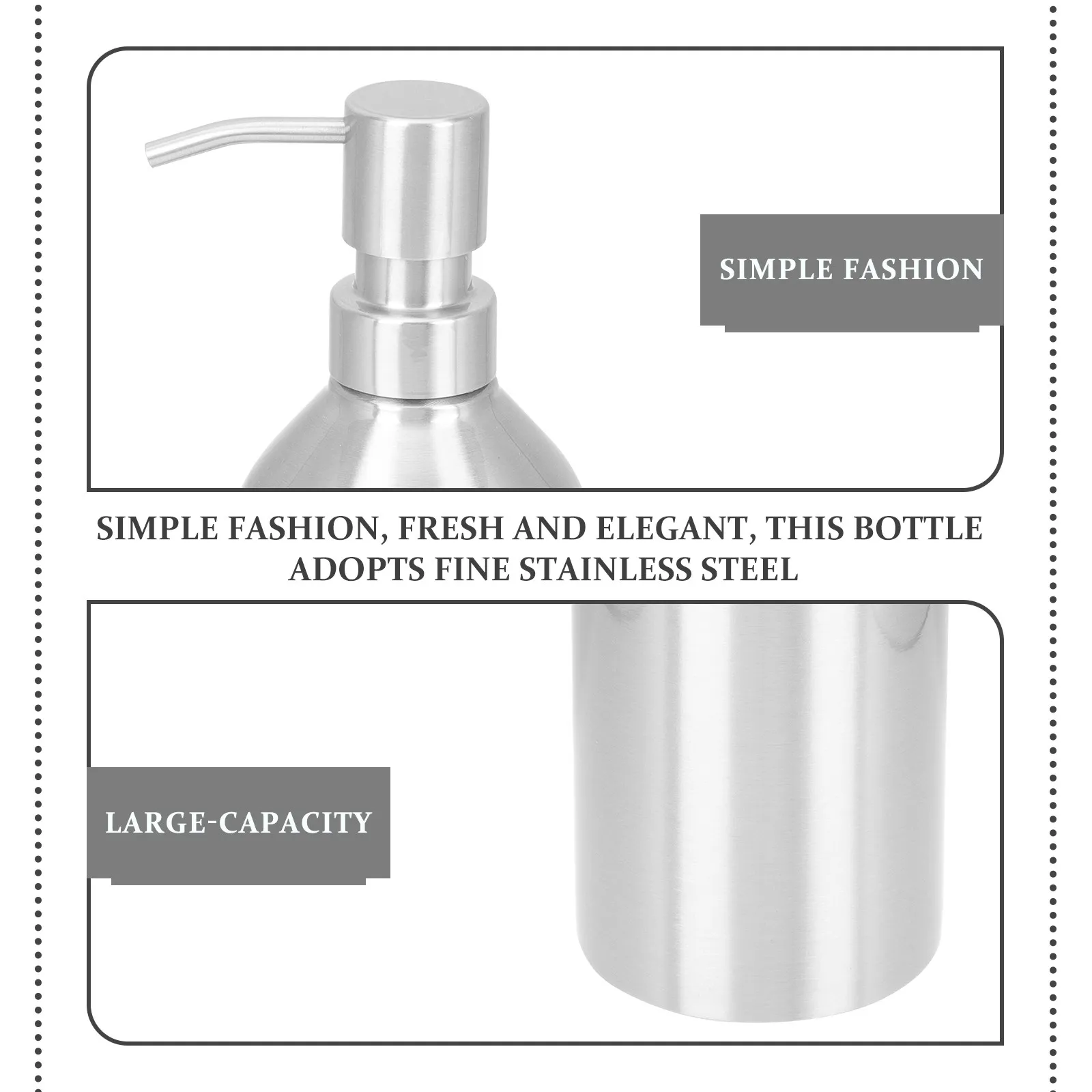 

Многоразовая бутылка для шампуня из нержавеющей стали: современный дизайн, высококачественный дозатор для жидкого мыла, геля для душа, диспенсер для рук