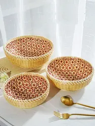 1 Pc 7/ 8.6/9.8inch Bamboo Woven Dustpan Round Cut Out Dustpan Sieve Bamboo Wooden Storage Basket Household Perforated Fruit Basket Vegetable Washing Basket Hand-woven Flower Bottom Bamboo Woven Storage Basket