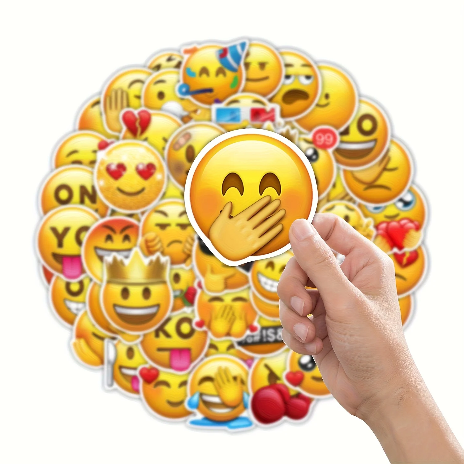 52-teiliges lustiges Aufkleberpaket – lebendige Vinyl-Aufkleber mit ausdrucksstarken Emoticons, darunter Lächeln, Lachen, Weinen, Wütend, Schockiert und mehr