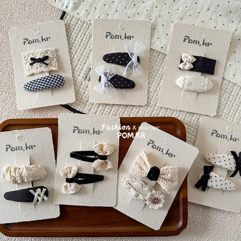 

2025 Korean Sweet Cool Girl Hair Clip Fabric Bow with Sheer Mesh Lace Floral Polka Dot Side Snap Barrettes Basic Hairpin for Kid