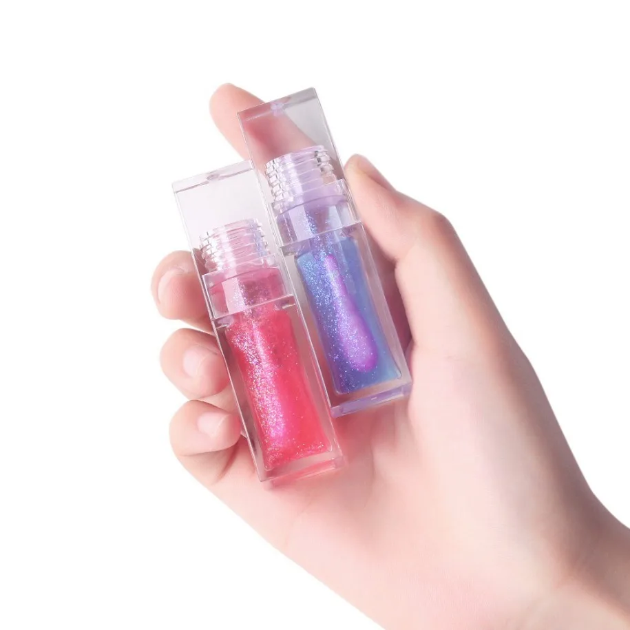 Private Label Vegan Makeup Wholesale G174 Hourglass Shape Transparent Square Tube Lip Plumping Oil Custom Logo Water Drop Design
