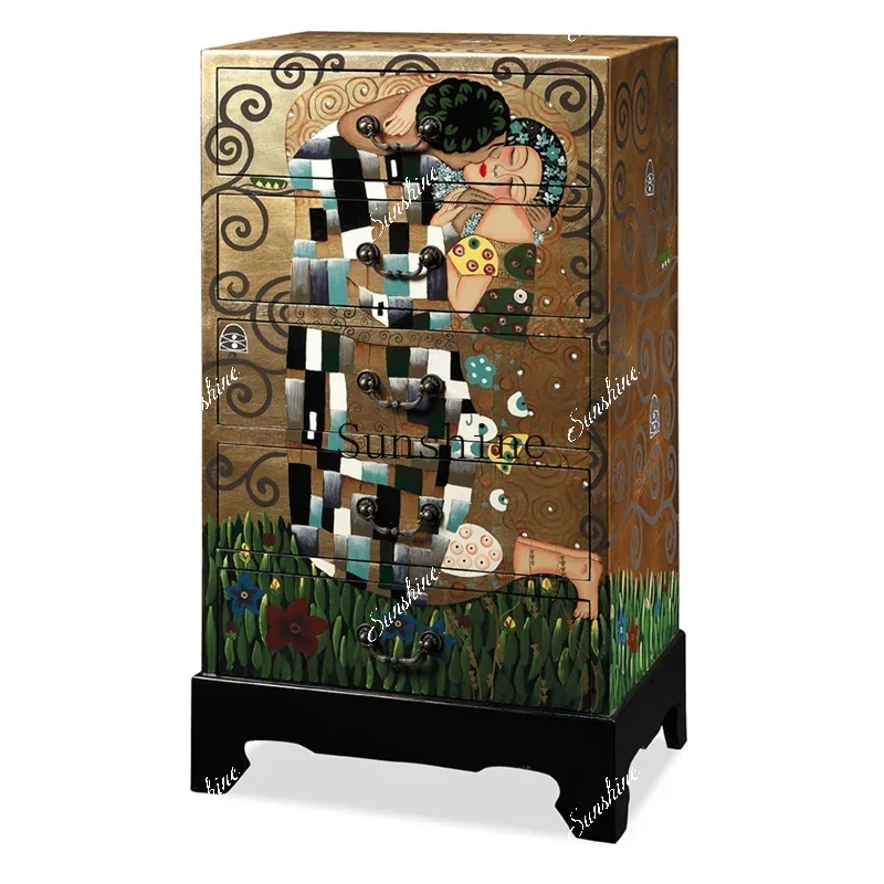 Western classical European gold foil painted storage storage chest of drawers decorative cabinet
