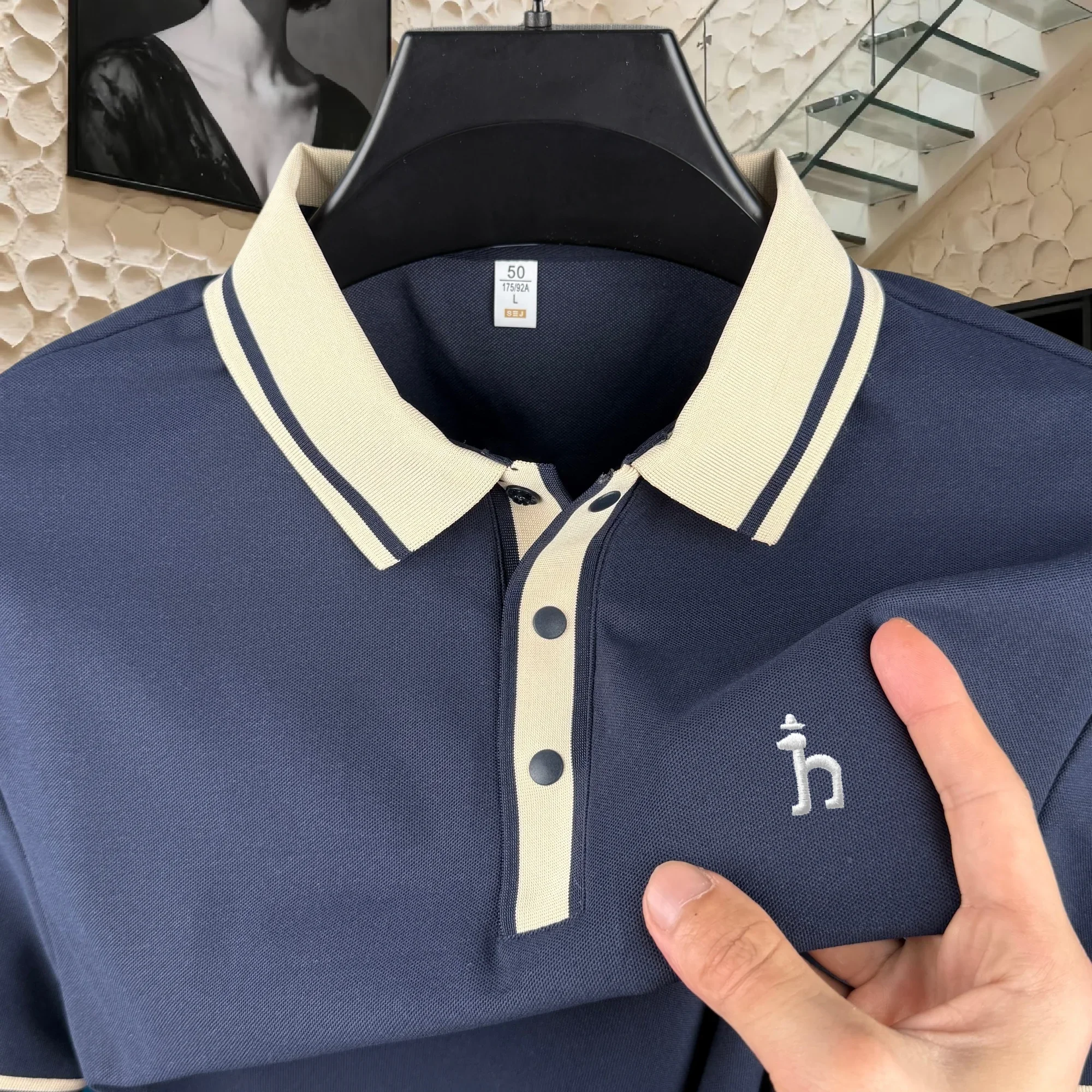 High end brand men's short sleeved polo shirt 2026 summer fashion lapel new luxury stripe series dog embroidery casual T-shirt