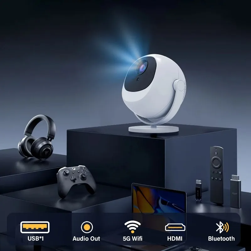 Portable HD LCD Projector 180 Lumens Android11 & 5G WIFI 720P Video Game Console Projector for Home Use