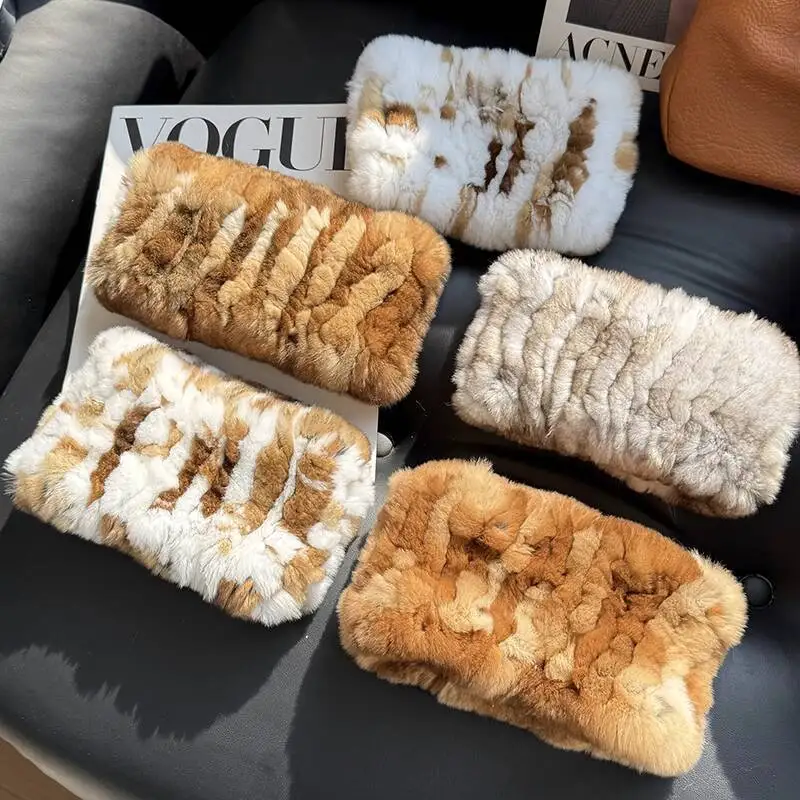 

Real Rex Rabbit Fur Neck Warmer Winter Elastic Scarf Plush Head Cover Warm Fur Scarf Headbands Girls Natural Fur Ring Scarves