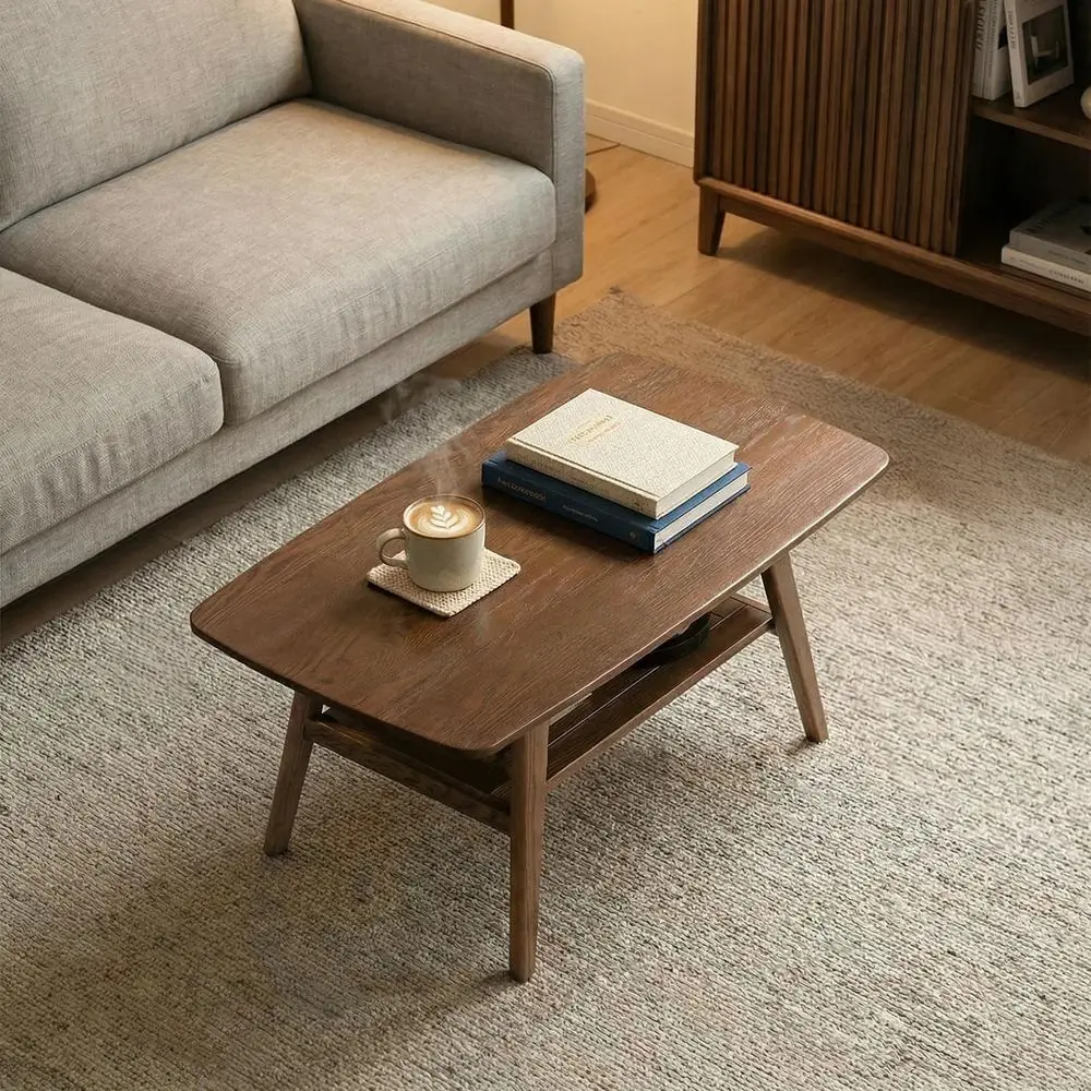 

Century Modern Coffee Table 100 Solid Wood Coffee Table 2Tier Storage Design Space Saving Small Coffee Tables for Living Room, A