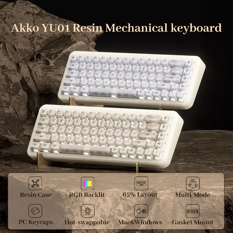 

Akko YU01 Механическая клавиатура из смолы Type-C BT5.0/2.4G Беспроводная 3-режимная поддержка VIA 65% RGB с подсветкой Прозрачная клавиатура с возможностью горячей замены