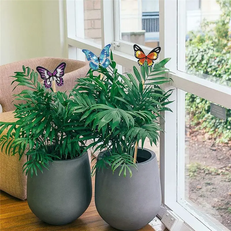 finefine 8Pcs Butterfly Diamond Art,Diamond Painting Kits for Garden Decor,Butterfly Stakes Diamond Art,Butterflies for Crafts