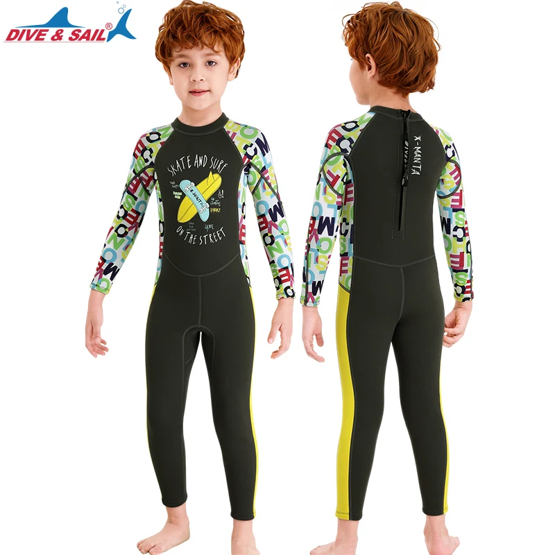 Wetsuit Kids 2.5mm, Neoprene Boys Girls Wet Suit Keep Warm Full Body Front/Back Zip Surfing Suit Water Sports Thermal Swimsuit