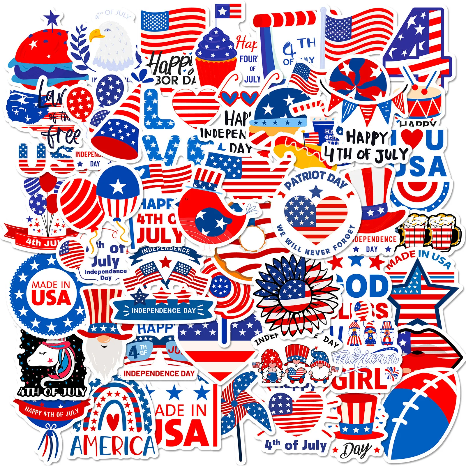 

50Pcs America Patriotic Stickers 1776-2026 Independence Day Decals for Laptop Water Bottle Fridge Decor Luggage Laptop Notebook