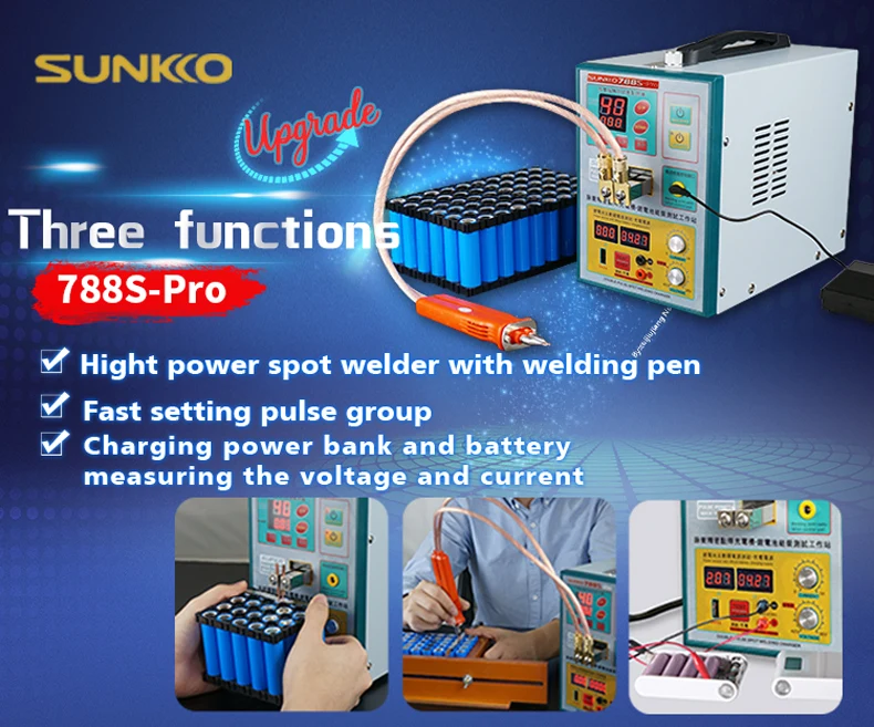 

SUNKKO Battery Spot Welder 788S-PRO 0.05-0.35mm 3.2KW With Hand-held Spot Welding Pen 70BN for Battery Pack