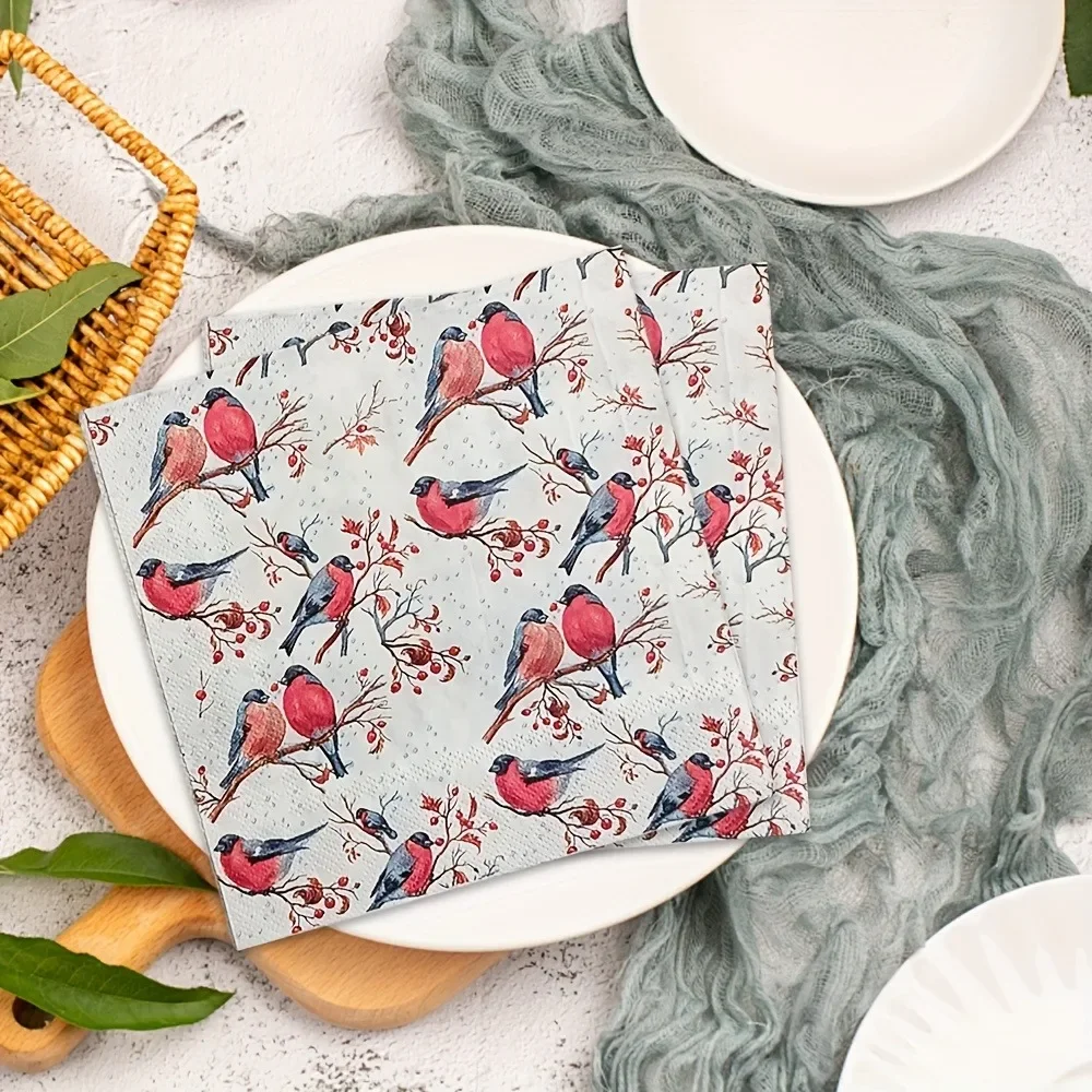 40pcs Colourful Printed Napkins Red Magpie Branch Disposable 33cm 2-Ply Paper Placemat for Party Dinner Table Layout Supplies
